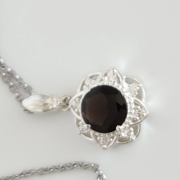 Smoky Quartz Pendant Necklace Stainless Steel Chain - Picture 3 of 9